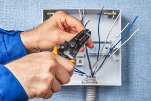 Wiring in domestic consumer unit circuit breaker.